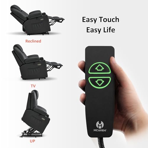 Image of MCombo Large Power Lift Recliner Chair with Massage and Heat for Tall Elderly People, 3 Positions, Cup Holders, and USB Ports, Faux Leather 7516 (Large, Black)