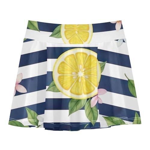 Joisal Lemons Floral Stripes Girls Skorts Athletic Shorts Tennis Skirts Toddler Kid Teen Flowy Skirt 3t2