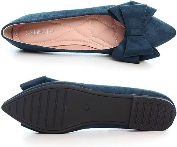 Image of SAILING LU Womens Bowknot Ballet Flats Pointy Toe Suede | Casual Flat Shoes, Dressy Wear to Work, Moccasins, Slip-Ons