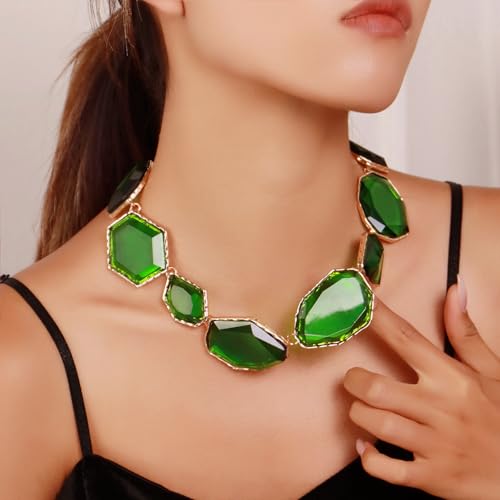 Firstmeet Vintage Resin Rhinestone Necklace Irregularly Shaped Elegant Crystal Collar for Women3