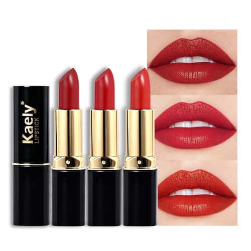 evpct 3Pcs Dark Bright Ruby Berry Red Matte Lipstick Set for Older Women