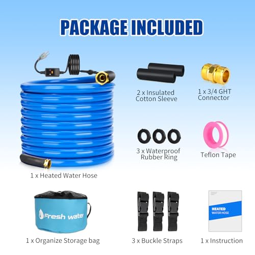 Image of 50FT Heated Water Hose,-20 ℉ Antifreeze Heated Drinking Water Hose with Thermostat&Overload Protection,5 /8 inch Inner Diameter Heated Water Hose with Storage Bag for RV Garden