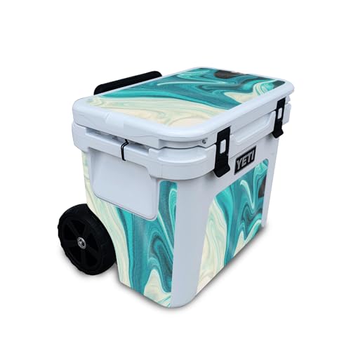 Image of Glossy Glitter Skin Compatible with Yeti Roadie 32 Wheeled Cooler - Aqua Swirl - Premium 3M Vinyl Protective Wrap Decal Cover - Easy to Apply | Crafted in The USA by MightySkins