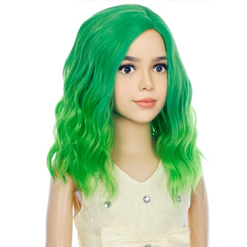 Image of PATTNIUM Kids Green Wig Short Wavy Ombre Green Wig for Girls Cosplay Party Costume Synthetic Hair Wigs
