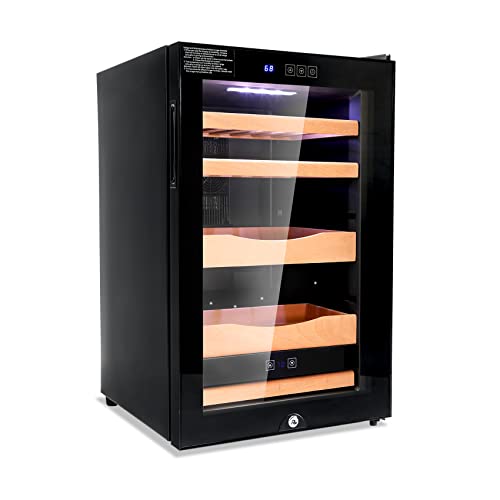 TCFUNDY 65L Heating Cooling & Humidity Control Cabinet, 400 Capacity Electric Temperature Control System Cabinet with Spanish Cedar Wood Shelves & Drawer, Touch Screen Display, Security Lock