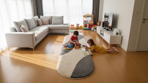 Image of Fluffy Silky Micro Fiber Polyster Carpet /Runner for Bedroom, Study Room, Playing Room, Guest Room ETC. 2x4 Feet, (Grey and Ivory New Laher)
