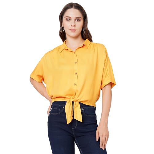 Image of Pepe Jeans Women's Cotton Jeanne Boxy Loose Fit Shirt with Gathers at Shoulder and Hem Tie Up