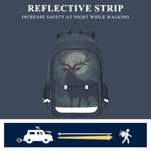 senya Elk with Red Eyes Backpack Water-Resistant Bag Lightweight Bookbags with Reflective Strip4