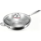 Toutrop Titanium Hammered Pan Pro,Frying Pans Nonstick,Flat Bottom Non-stick Wok,Durable Scratch-Resistant Non Stick Titanium Pans for Cooking,14inch with lid