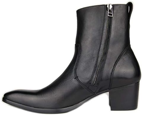 OSSTONE Dress Boot for Men Leather Chukka Designer Boots Casual Heel Shoes Zipper-up VF1088-Black-US 10