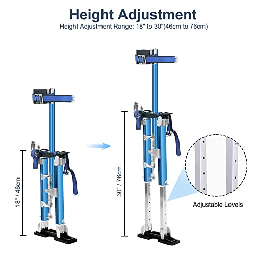 18\"-30\" Adjustable Drywall Stilts Durable Professional Grade Lightweight Aluminum Tool Stilt for Sheetrock Painting Painter Taping Blue