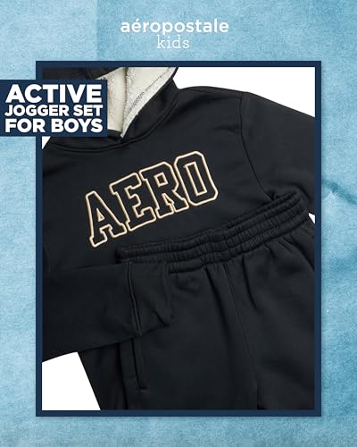 AEROPOSTALE Boys Joggers Set - 2 Piece Warm Sherpa Lined Pullover Hoodie and Jogger Sweatpants for Boys (Sizes: 4-12)2