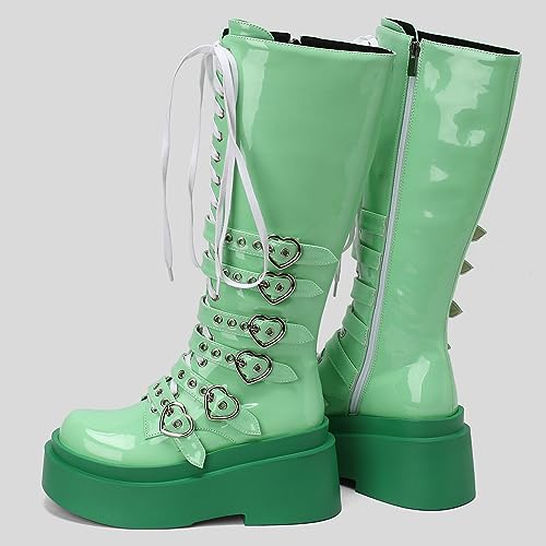 Image of Parisuit Women's Knee High Goth Platform Boots Lace Up Combat Boots | Chunky High Heel, Buckle Boots, Punk Chain Boots