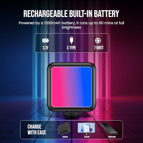 Image of HIFFIN (VL49 RGB) 7W Portable Mini RGB LED Video Light with inbuild Battery & 360 HSI, 3000K-6000K, 8-Level Control, 9 Special FX Modes, Type-C Charging, 2hr Battery, for Photography & Videoshoots