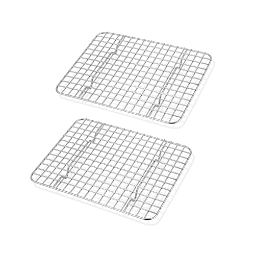 TeamFar Mini Cooling Rack Set of 2, Stainless Steel 8.75’’ x 6.25’’ Toaster Oven Grid Rack for Baking Roasting Broiling Grilling, Bakeable Rack for Cookies, Non-Toxic & Heavy Duty, Dishwasher Safe