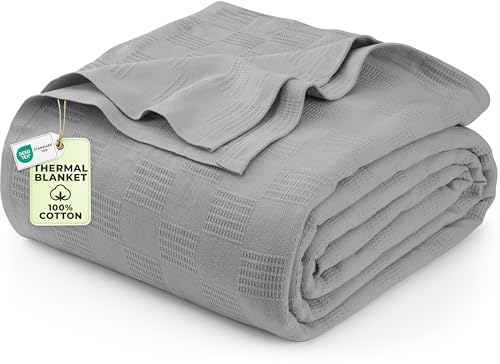 Utopia Bedding Cool Grey 100% Cotton Blanket [Queen Size - 90x90 Inch] Lightweight, Soft and Breathable Thermal Blanket for All Seasons