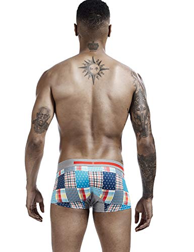 SEOBEAN Mens Low Rise Checkered & Dot Boxer Brief Underwear2