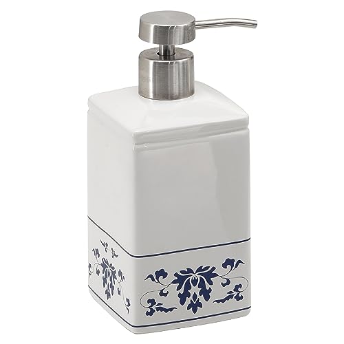 Gedy CIXI Dispensador de jabón, Porcelana, Blanco-Azul, 7,5 x 9,5 x 17, Capacidad de 450 ml