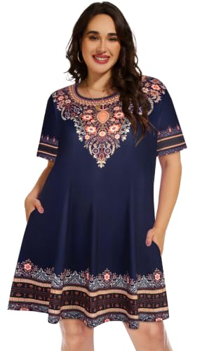 Image of Plus Size Summer Dresses Casual Tshirt Dress Loose Beach Pockets Sundress