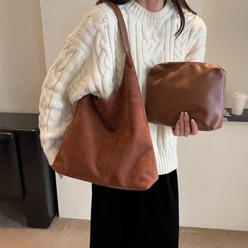 Image of Dyalsa Suede Hobo Bag for Women, Suede Tote Purse Vintage Top Handle Bag, Fashion Retro Shoulder Bag Work Leather Bag