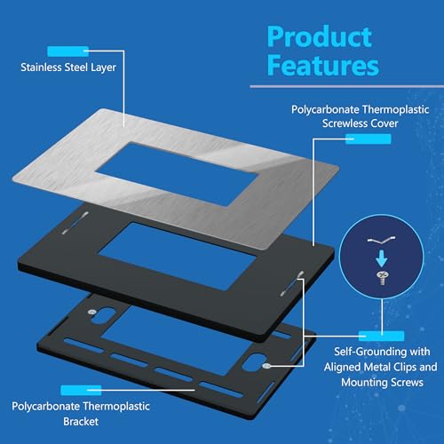 Image of LIDER Decorator Metal Wall Plate, Temperature and Impact Resistant, Screwless Cover, Modern Decoration Upgrade, Mid-Size 1-Gang 4.88 inch x 3.11 inch, LSMWP-31M-SS, UL Listed, Stainless Steel, 1-Pack