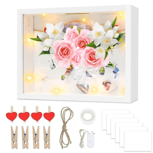 EUBSWA Cornice 3D per foto del giorno della mamma da 27 x 22 cm, cornice profonda con oggetto 3D luminoso da 1M per regalo del giorno della mamma, foto, fiori, decorazione per matrimonio