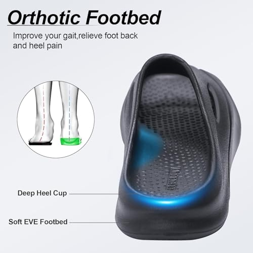 Ranberone Men's Recovery Sandals with Arch Support Orthotic Thick Cushioned & Lightweight Sport Slides Reduces Stress on Feet for Plantar Fasciitis Relief3