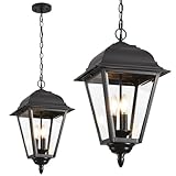 Smeike Outdoor Pendant Light, 3-Light Exterior Hanging Porch Light, Extra Large Outdoor Hanging Light Fixture with Clear Glass, Waterproof Black Outside Chandelier for House Front Door Farmhouse