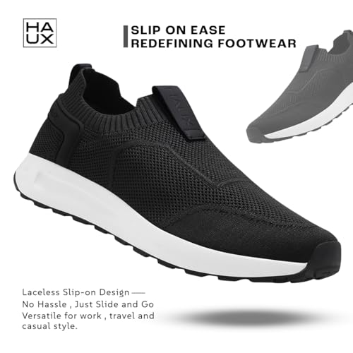 Image of HAUX Men's Slip-On Running Shoes | Lightweight Sports Sneakers with Memory Foam Cushioning | Walking, Gym, Jogging, Training | Ultra Comfort & Style