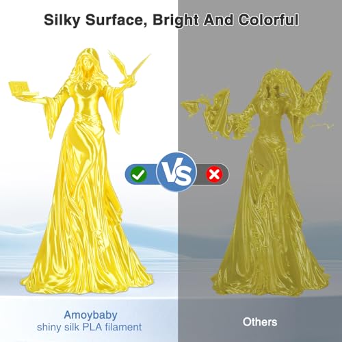 Image of Yellow Silk PLA Filament 1.75mm, High Speed PLA for Fast Printing 3D Printer Filament Low Warp & Clog-Free, Dimensional Accuracy + /- 0.03mm, 1kg(2.2lb), Fits for Most FDM 3D Printers