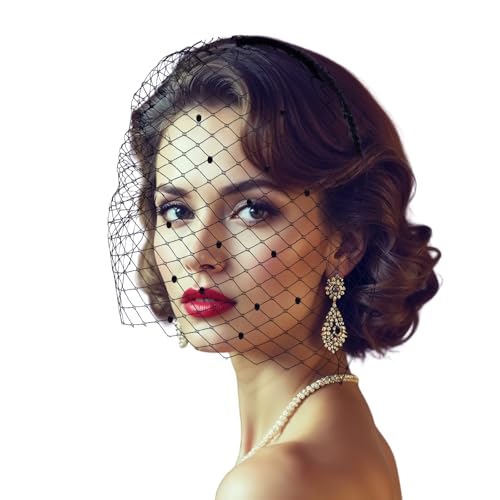 Qulkws Black Mesh Veil Headband Birdcage Veil 1920s Headpiece for Women Bridal Wedding Tea Party Fascinator Veils