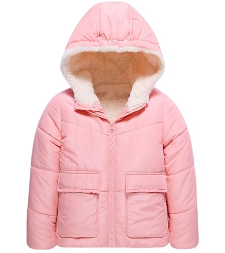 UNICOMIDEA Pink Puffer Jackets for Girl Winter Coat 8-9 Years Girls Zipper Sports Coats with Hooded Fur Lined