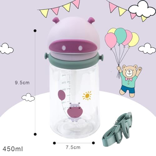 Attro Doddle Kid 450ml Water Bottle with Flip top Lid, Straw & Detachable Nylon Strap BPA Free, Leak Proof Ideal for Kids - Violet - Image 4 thumbnail