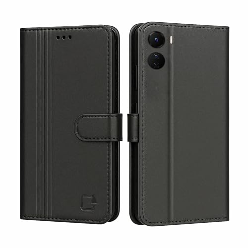 Image of AIBEX Shock Proof Flip Compatible for Vivo Y56 5G / Vivo T2x 5G / Vivo Y16 4G Flip Cover Leather Finish | Inside TPU with Card Pockets | Wallet Stand | Complete Protection Flip Case - Black