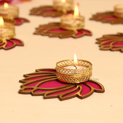 Image of Ascension Decorative Lotus Tealight Candle Holder Stand Set of 7 - Lotus Reusable Diya for Floor Rangoli & Diwali Decoration Items, Home Decor, Diyas Indoor Outdoor Office Decor Gifting Items
