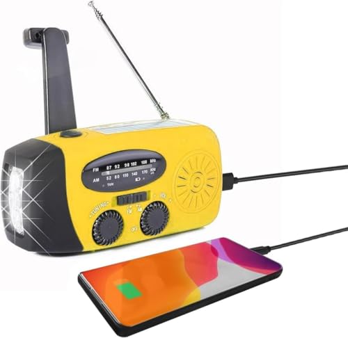 ラジオライト ソーラー/手回し発電 USB充電 スマホ充電 非常用照明器具 災害用 防水 コンパクト 大容量2000mAh 懐中電灯 AM/FM対応 SOS緊急警報 防災グッズ 地震 震災 津波 台風などの緊急対策 (イエロー)
