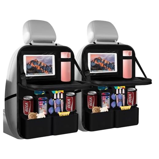 Figpade 2025 Upgraded Backseat Car Organizer,Multifunctional Back Seat Car Organizer with Cars Tray & Cup Holder,Roadtrip Essentials Foldable Back of Seat Cars Organizers for Most Vehicles