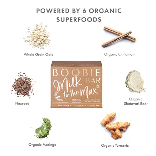 Boobie Bar Superfood Lactation Bars, Lactation Snacks For Breastfeeding To Increase Milk Supply, Fenugreek-Free, Gluten-Free, Dairy-Free, Vegan - Peanut Butter (1.7 Ounce Bars, 6 Count) #TOP3