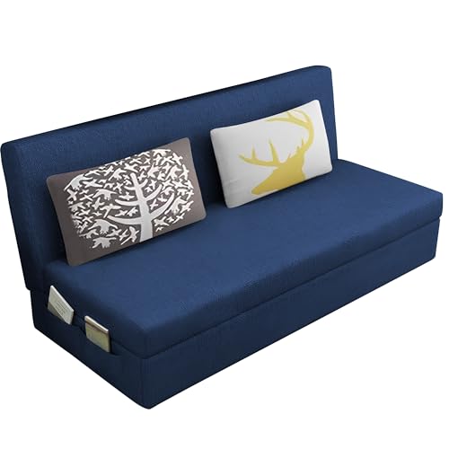 Image of Divano 3 Seater Sofa Cum Bed for Living Room (Blue) Premium Fabric Sofa