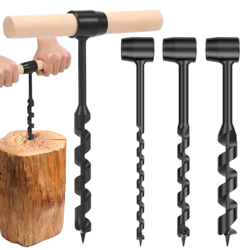 5 pcs Hand Auger Wood Drill with 1 Auxiliary Handle, High Carbon Steel Scotch Eye Wood Auger Manual Hand Drill Bit,Bushcraft Survival Tools for Camping Outdoor Hiking Woodworking