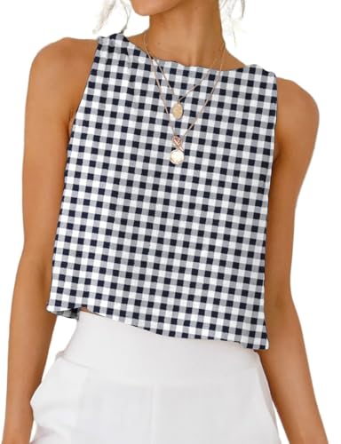 CITASHION Cotton Gingham Tank Top - Cute Tie Front Plaid Crop Top For Women, Summer Y2K Going Out Top