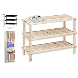 Estanteria Zapatos Madera HERSIG - Estanteria Zapatero Madera | Zapatero Entrada Recibidor 3 Alturas - 74 x 26 x 48,5 cm - Color Natural