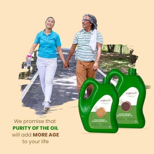 Image of Aurganicum Pure Wood Pressed Yellow Mustard Oil (Peeli Sarson) - Cold Pressed & Natural | Rich Aroma & Authentic Taste | Unrefined & Chemical-Free Cooking Oil (1L | Tin)