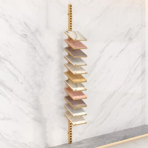 Oracra Square Ceramic Tile Hangers for Wall Display, 6.6ft Metal Floor Tile/Marble Slab Sample Shelf for Halls, 11-Layer Adjustable Door Panels Rack(Gold)