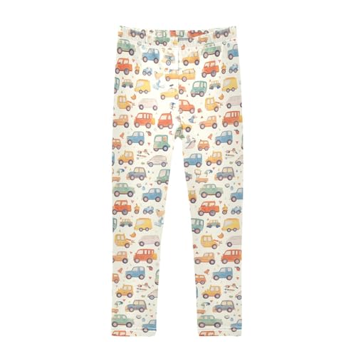 KLL Cartoon Trucks Motorcyles Toddler Girls' Athletic Leggings Fashion High Waisted Dance Pants Gym