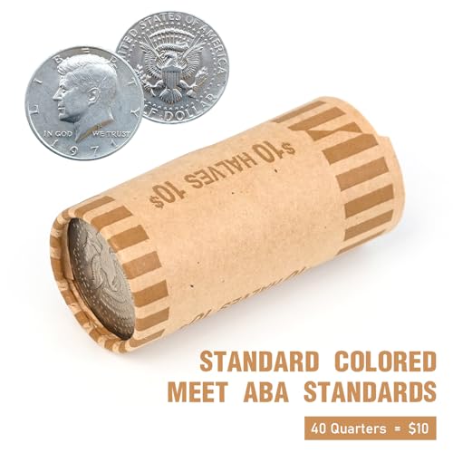 Image of LLIKED 36 PCS Preformed Coin Wrappers Rolls-Halves, Brown