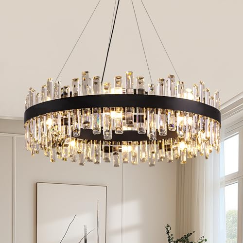 Siljoy 16-Light Crystal Chandelier, Black, D31.5