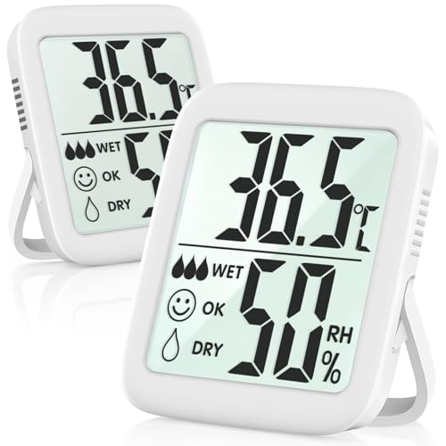 Antonki 2 Stück Thermometer Hygrometer Innen Raumthermometer, Digital Temperatur und luftfeuchtigkeitsmesser innen für Gewächshaus, Wohnzimmer,...