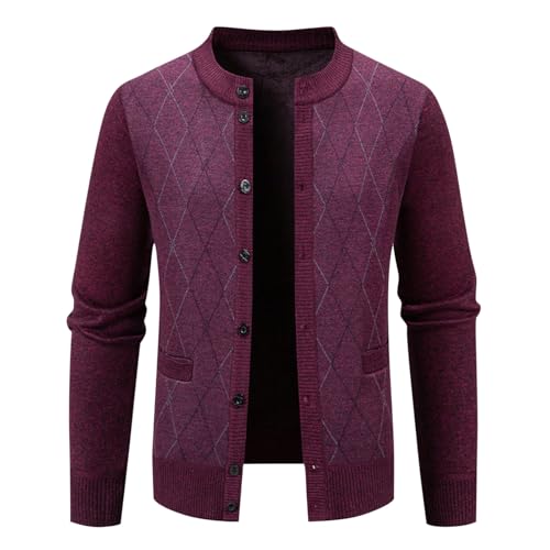 Men's Casual Open Front Cardigan Sweaters Long Sleeve Button Down Lightweight Soft Knitted Plaid Sweater with Pockets