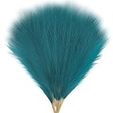 ULENDIS 8Pcs Faux Pampas Grass Boho Decor 18", Fluffy Artificial Pampas Grass Bulrush Grass Feathers